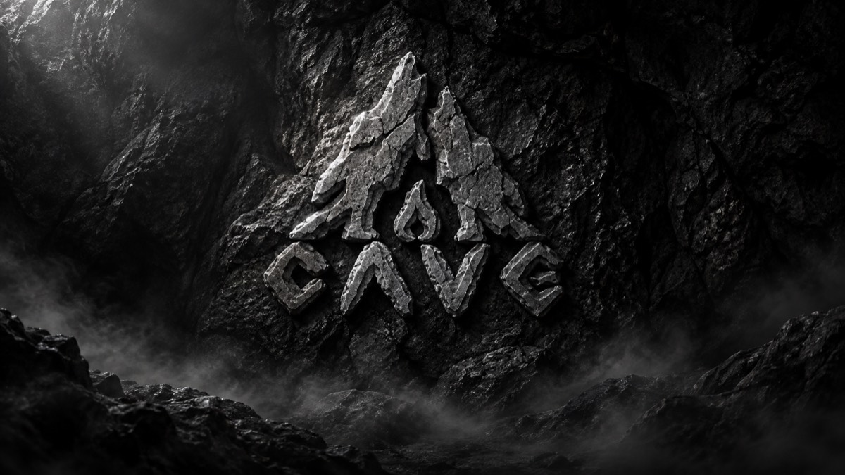 Karanlık mağara taşında CAVE logosu